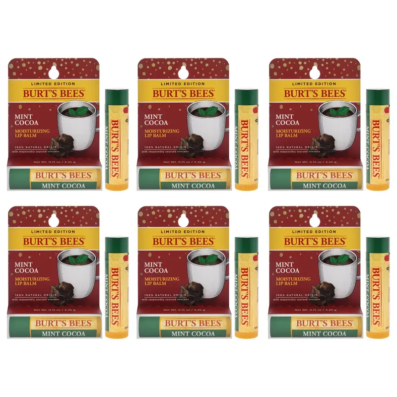 Burt's Bees Mint Cocoa Moisturizing Lip Balm Blister by Burts Bees for Unisex - 0.15 oz Lip Balm - Pack of 6