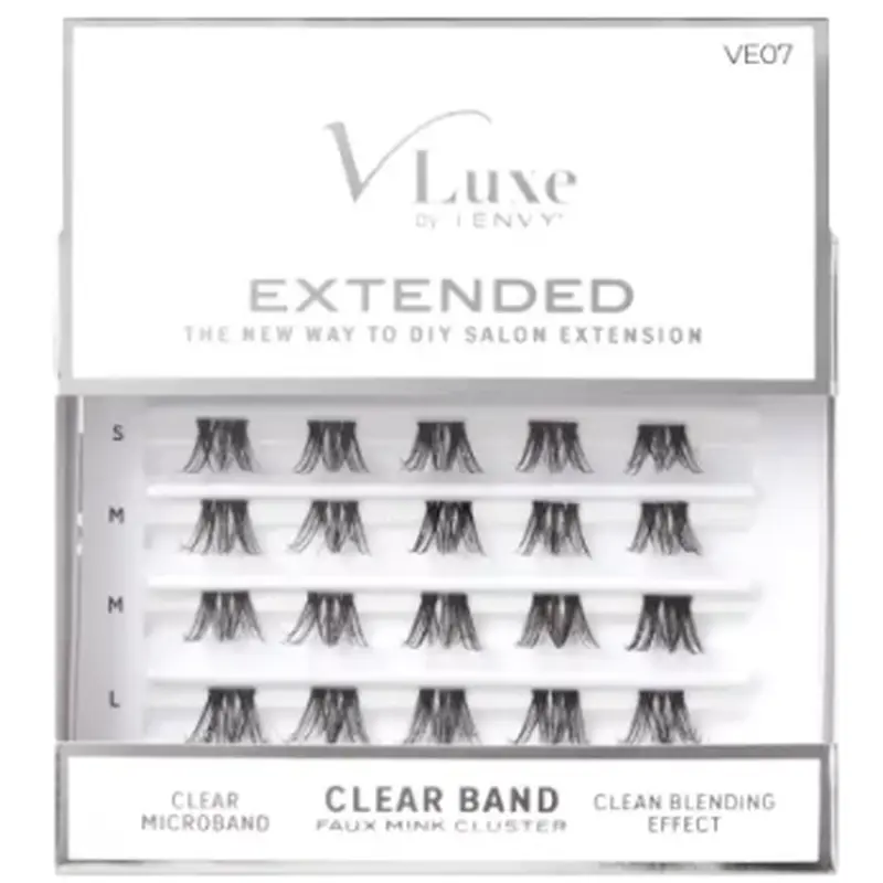 Vluxe Extended Faux Mink Clear Band Cluster Lashes