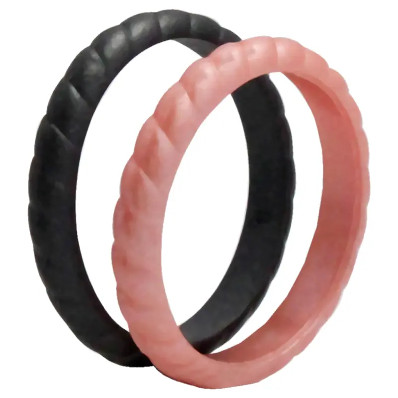ROQ Silicone Wedding Stackble Braided Ring Set - Rose-Black by ROQ for Women - 2 x 9 mm Ring