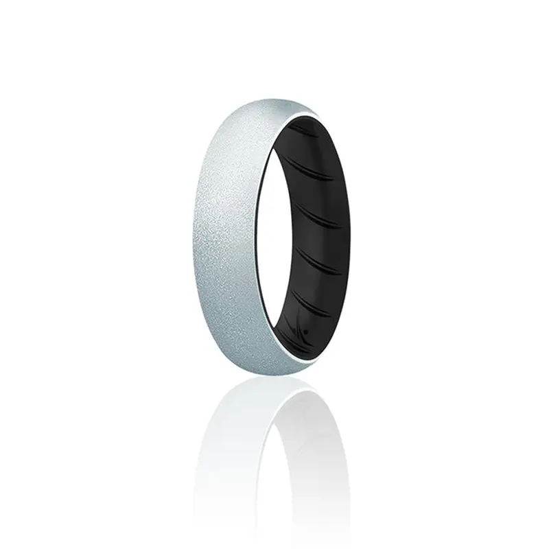 ROQ Silicone Wedding BR Solid Ring - Black-Silver by ROQ for Women - 10 mm Ring