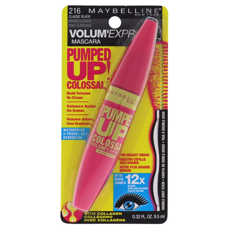 Maybelline Volum Express Pumped Up! Colossal Mascara Waterproof - # 216 Classic Black by Maybelline for Women - 0.33 oz Mascara