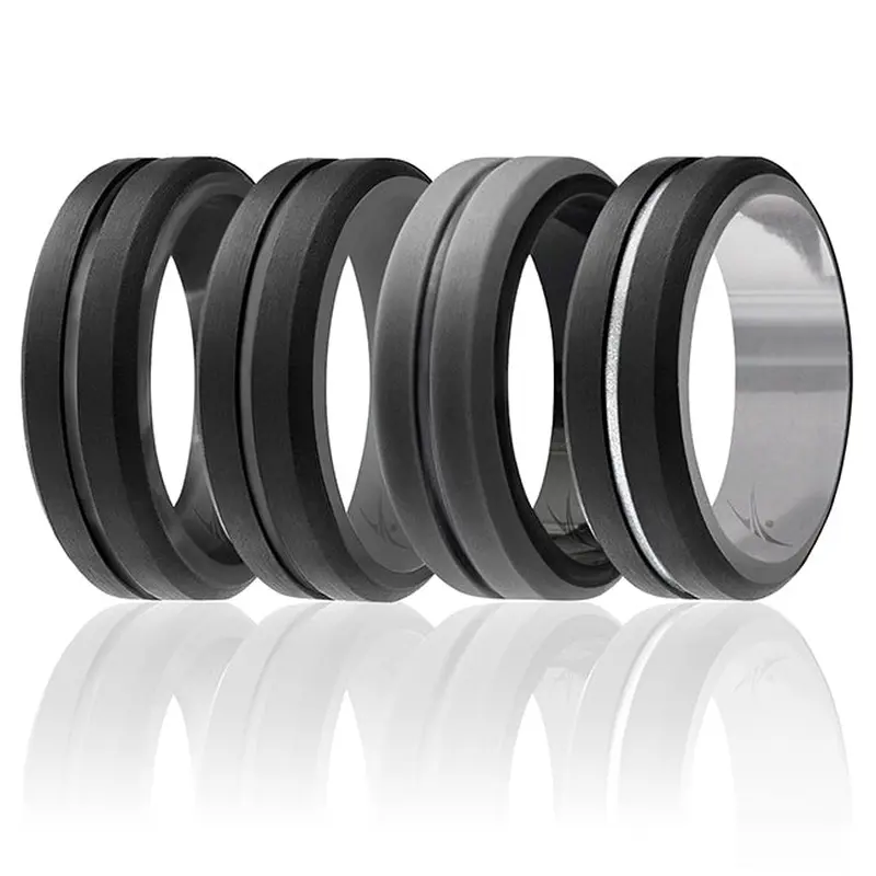 ROQ Silicone Wedding 2Layer Middle Line Ring Set - Black-Camo by ROQ for Men - 4 x 15 mm Ring