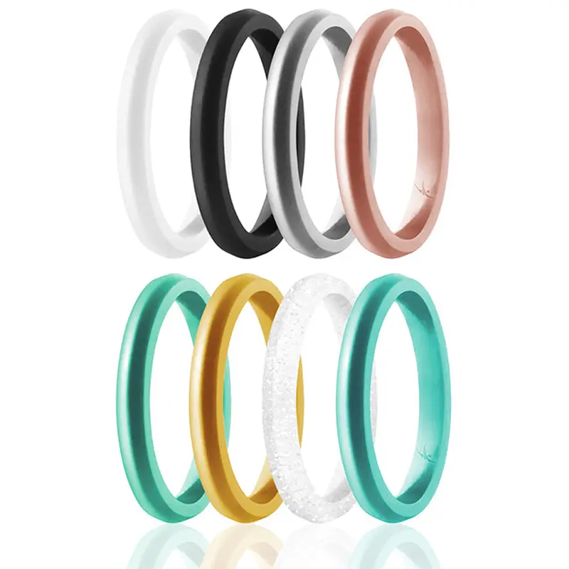 ROQ Silicone Wedding Stackble Point Ring Set - Turquoise-Black by ROQ for Women - 8 x 10 mm Ring