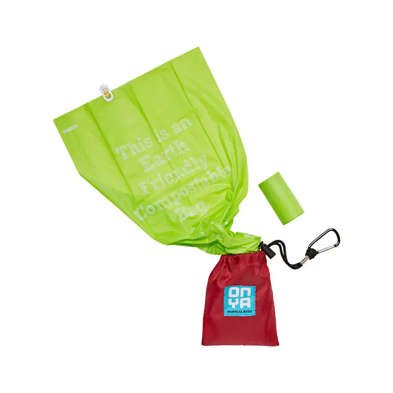 Onya Certified Compostable Dog Waste Bags 15 x (30 total) and Carry Pouch Chilli 2 Pack
