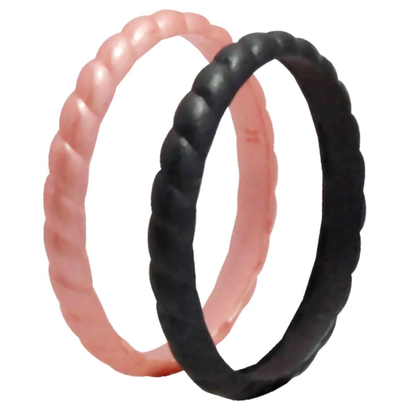 ROQ Silicone Wedding Stackble Bra Point Ring Set - Black-Rose by ROQ for Women - 2 x 11 mm Ring