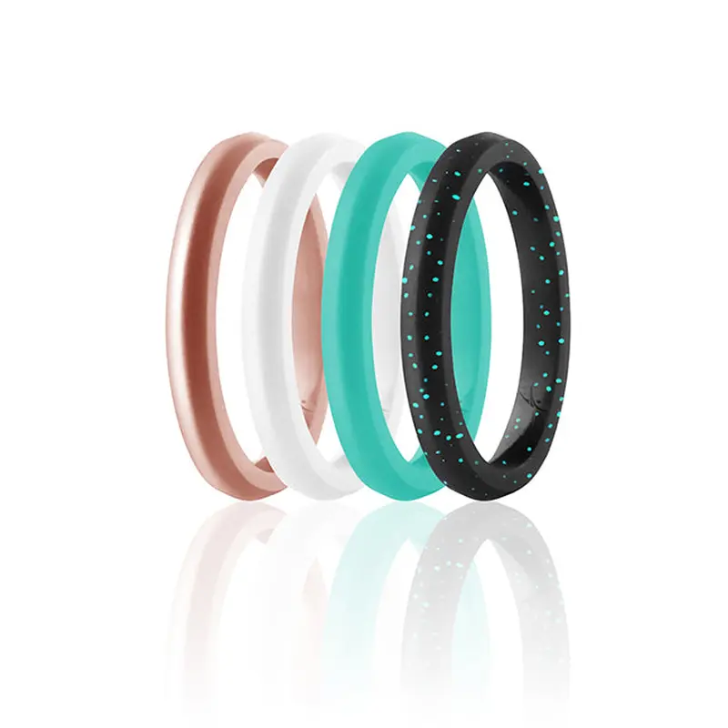 ROQ Silicone Wedding Stackble Point Ring Set - Turquoise-Rose by ROQ for Women - 4 x 6 mm Ring