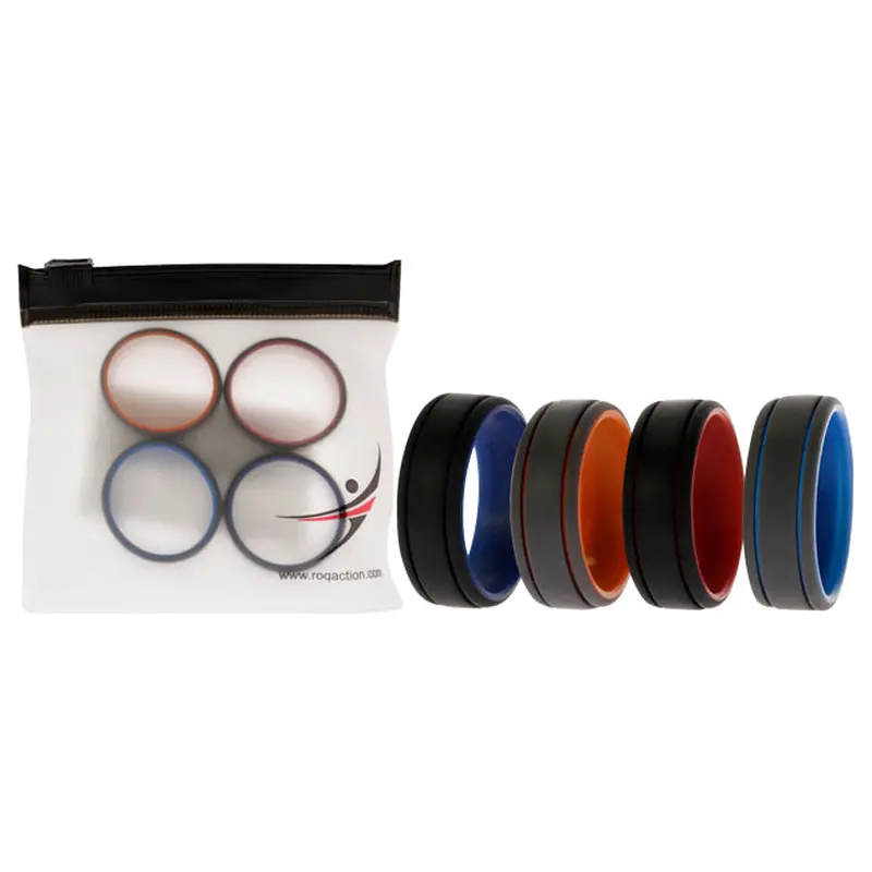 ROQ Silicone Wedding 2Layer Lines Ring Set - Grey-Black by ROQ for Men - 4 x 13 mm Ring