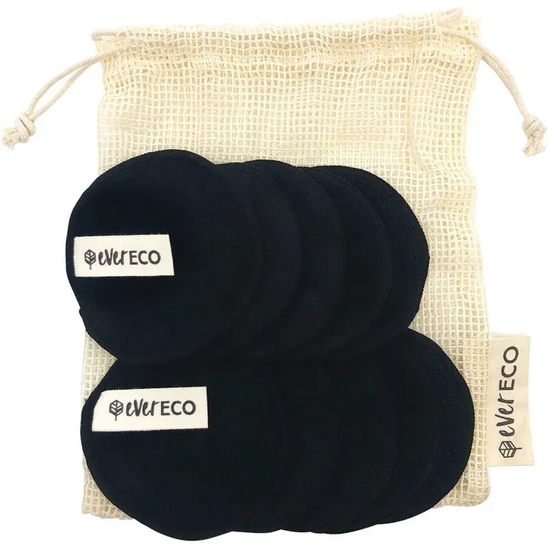 Ever Eco Reusable Bamboo Facial Pads Black With Cotton Wash Bag X10