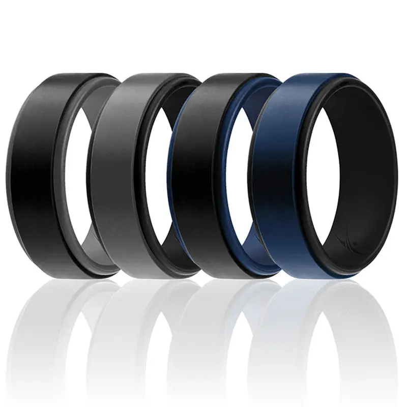 ROQ Silicone Wedding 2Layer Step Ring Set - Black-Blue by ROQ for Men - 4 x 7 mm Ring