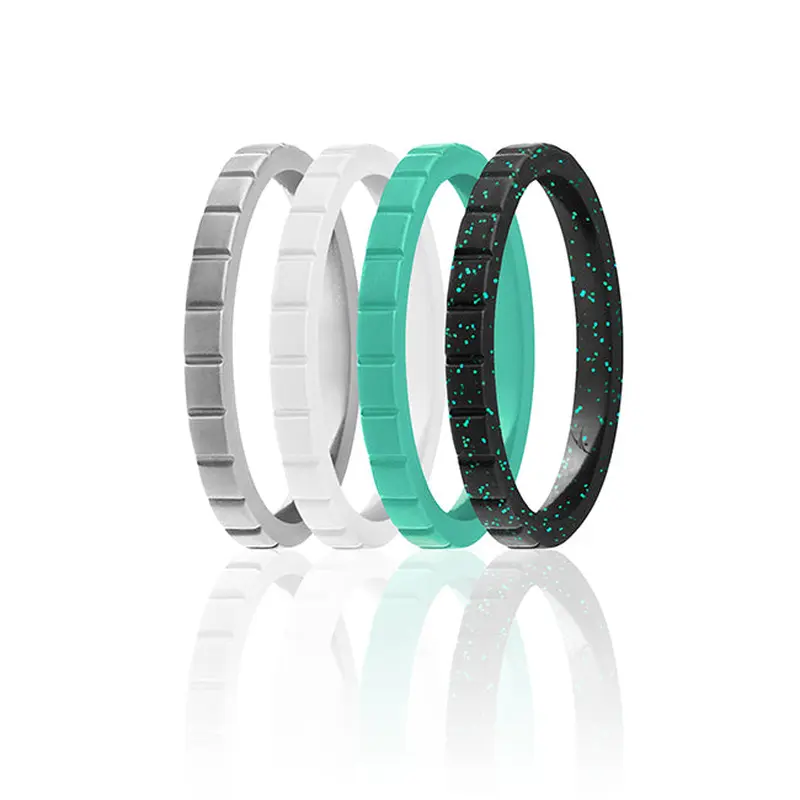 ROQ Silicone Wedding Stackble Lines Ring Set - Turquoise by ROQ for Women - 4 x 6 mm Ring