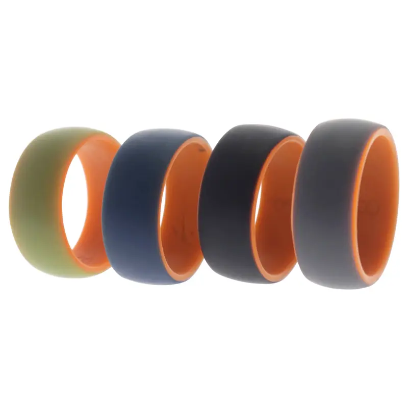 ROQ Silicone Wedding 2Layer Dome Ring Set - Orange by ROQ for Men - 4 x 8 mm Ring