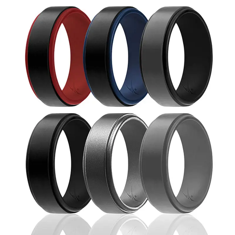 ROQ Silicone Wedding 2Layer Step Ring Set - Black by ROQ for Men - 6 x 13 mm Ring