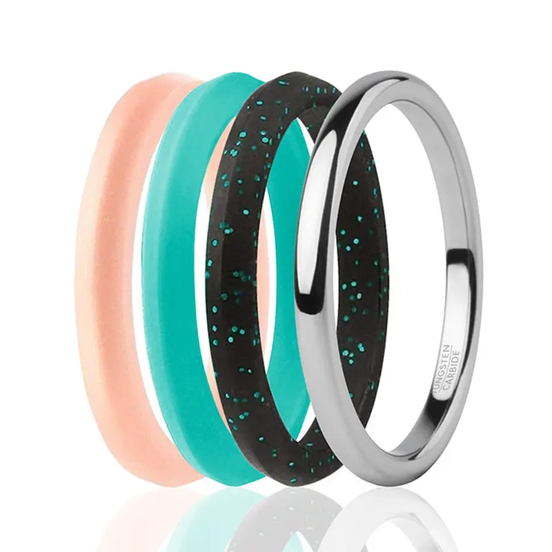 ROQ Silicone Wedding Twin 2mm Ring Set - Turquoise by ROQ for Women - 4 x 5 mm Ring