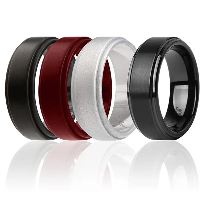 ROQ Silicone Wedding Twin Step Ring Set - Bordeaux by ROQ for Men - 4 x 10 mm Ring