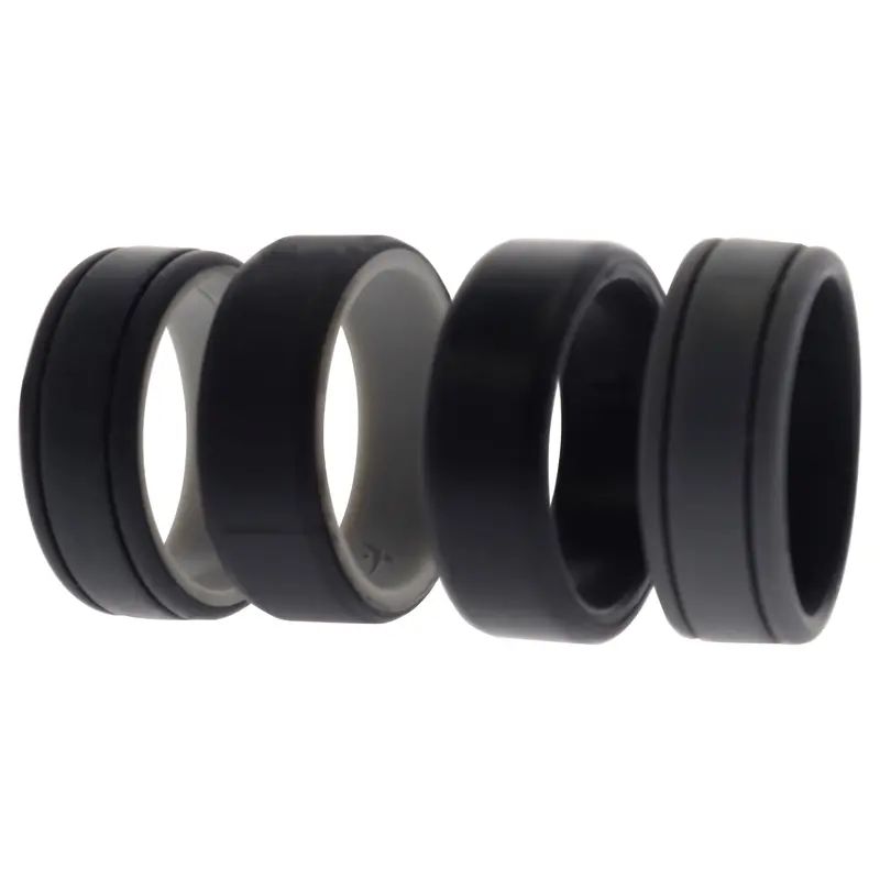ROQ Silicone Wedding 2Layer Lines Ring Set - Black by ROQ for Men - 4 x 11 mm Ring