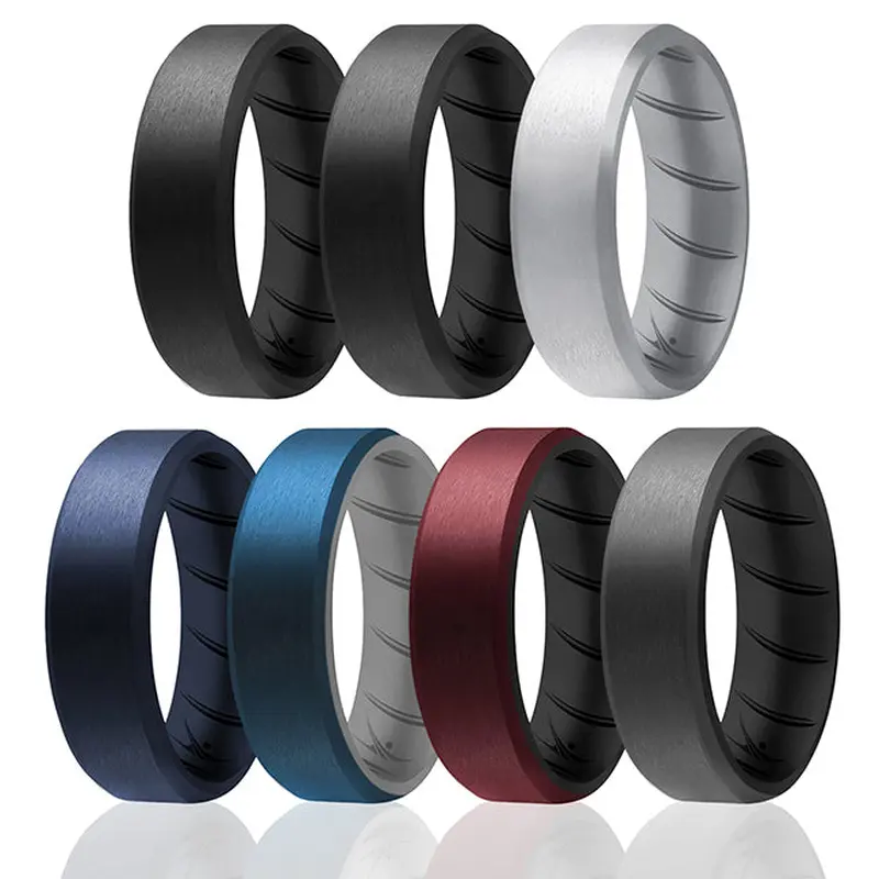 ROQ Silicone Wedding BR 8mm Edge Ring Set - Black by ROQ for Men - 7 x 8 mm Ring