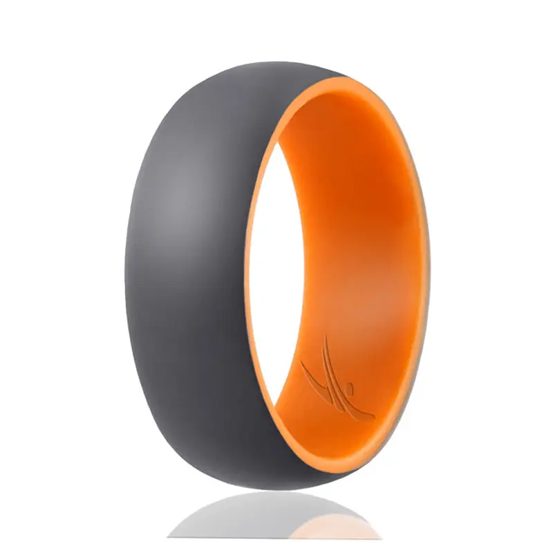 ROQ Silicone Ring - Duo Collection Dome Style - Orange-Grey by ROQ for Men - 9 mm Ring