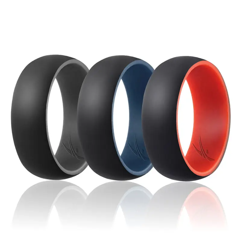 ROQ Silicone Ring - Duo Collection Dome Style Set by ROQ for Men - 3 x 11 mm Grey-Black, Blue-Black, Red-Black