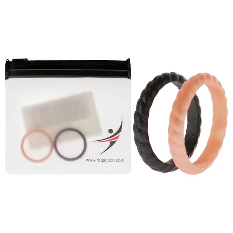 ROQ Silicone Wedding Stackble Braided Ring Set - Rose-Black by ROQ for Women - 2 x 8 mm Ring
