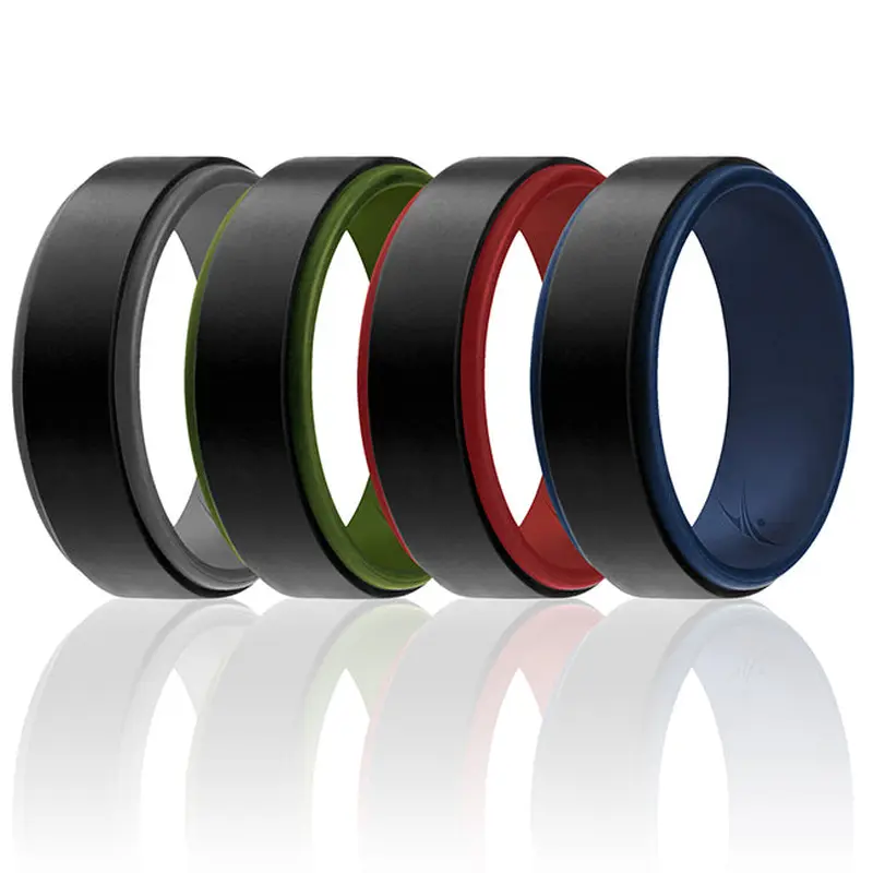 ROQ Silicone Wedding 2Layer Step Ring Set - Black by ROQ for Men - 4 x 7 mm Ring