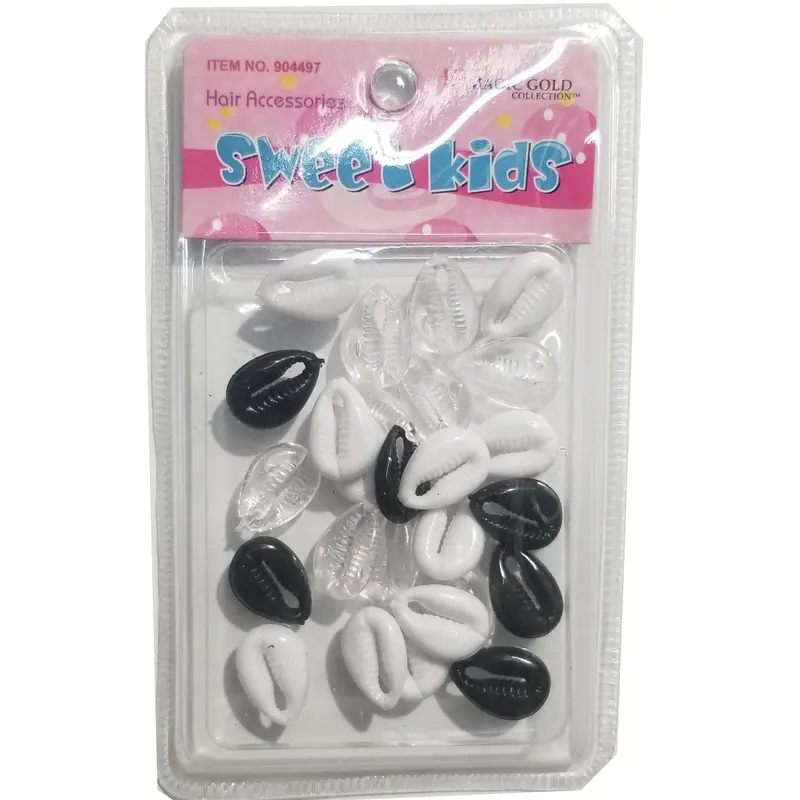Sweet Kids Hair Beads - Shells Black, White & Clear #2001