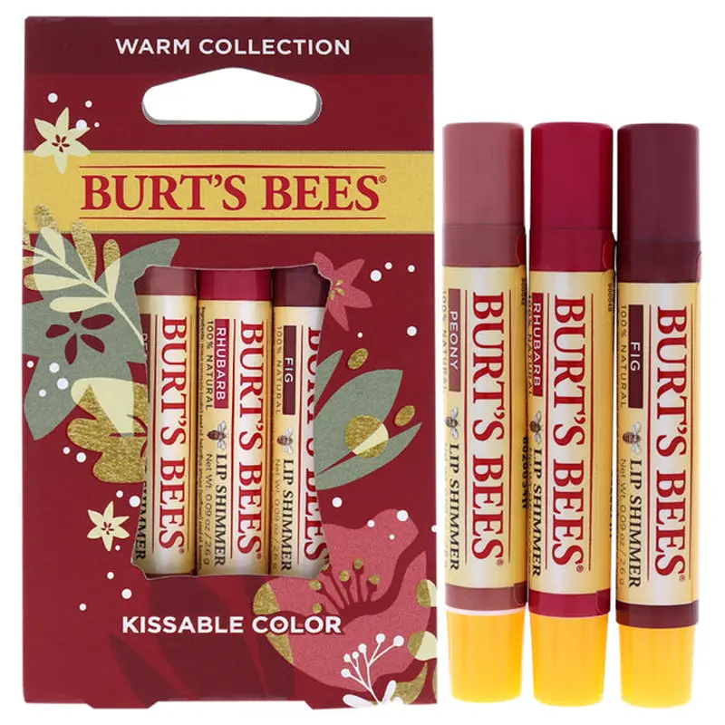Burts Bees Kissable Color Warm Collection by Burts Bees for Unisex - 3 x 0.09 oz Lip Shimmer Peony, Rhubarb, Fig