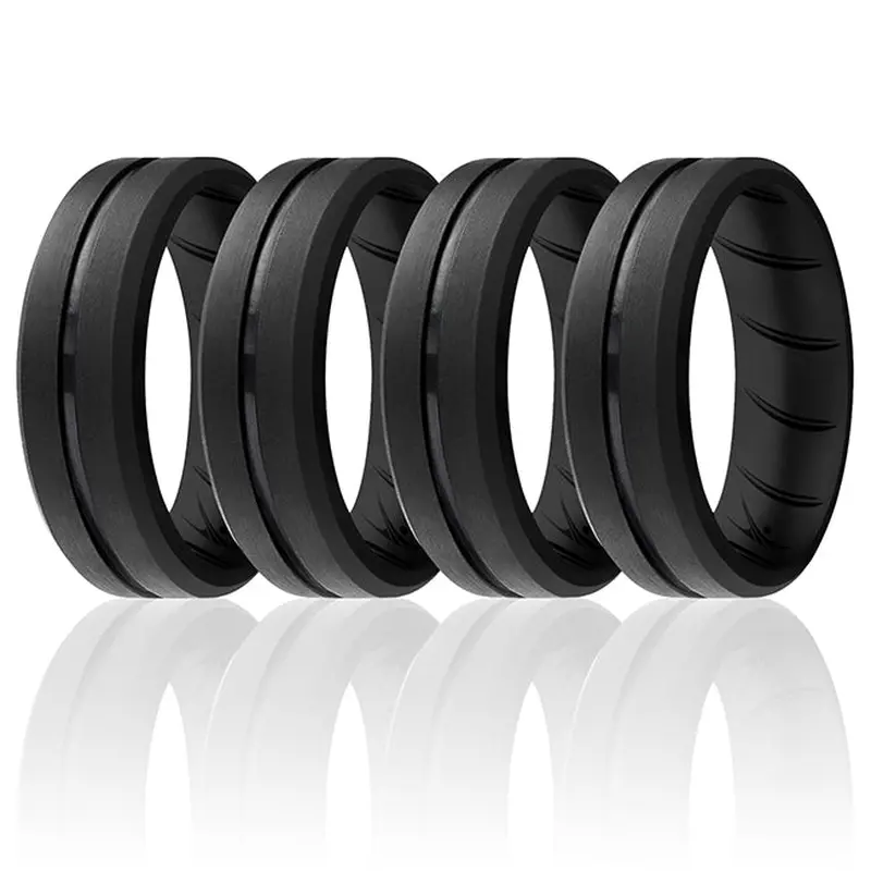 ROQ Silicone Wedding BR Middle Line Ring Set - Basic-Black by ROQ for Men - 4 x 16 mm Ring