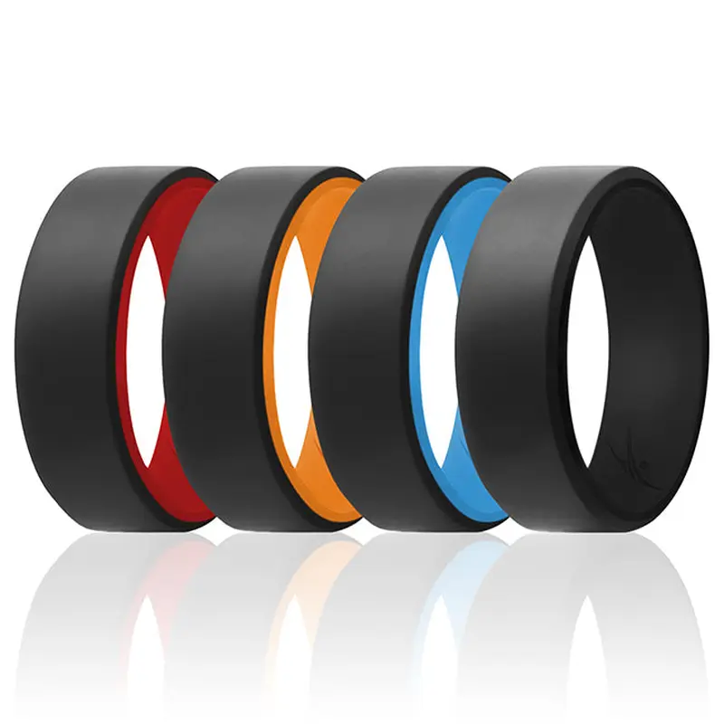 ROQ Silicone Wedding 2Layer Beveled 8mm Ring Set - Black by ROQ for Men - 4 x 16 mm Ring