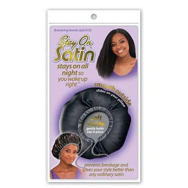 Stay On Satin Drawstring Bonnet - Style 9723 Black