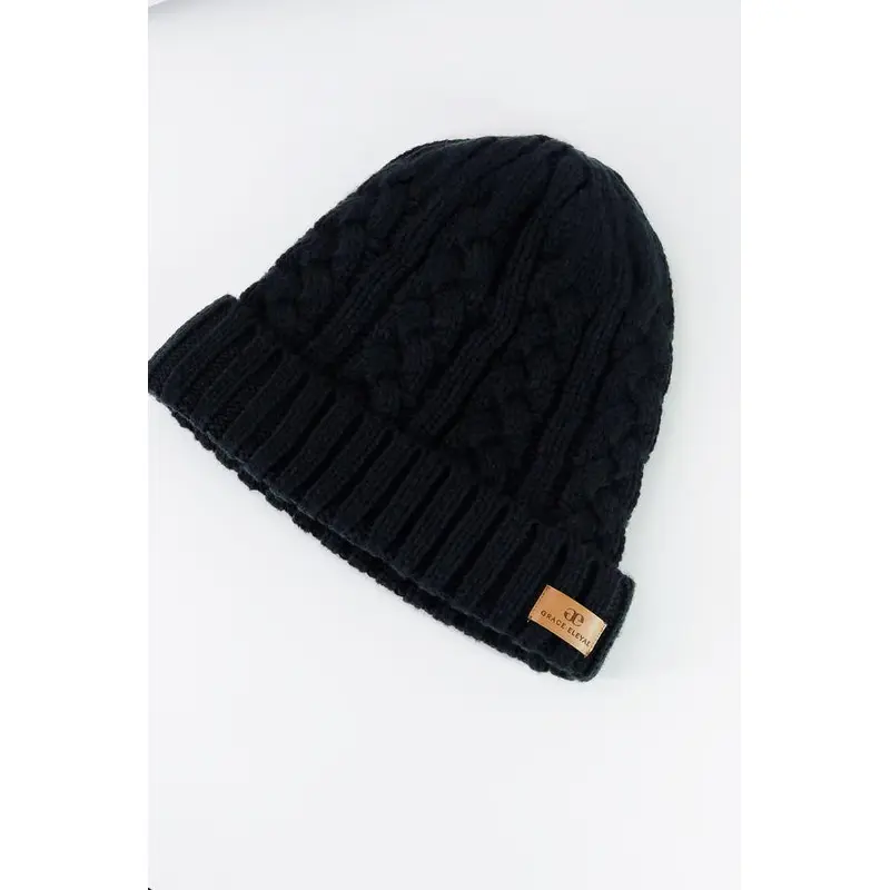 Grace Eleyae Warm Fold Over Slap | Satin-Lined Cap - Black