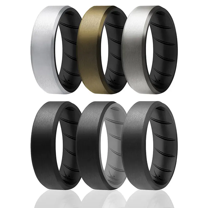 ROQ Silicone Wedding BR 8mm Edge Ring Set - Black by ROQ for Men - 6 x 9 mm Ring