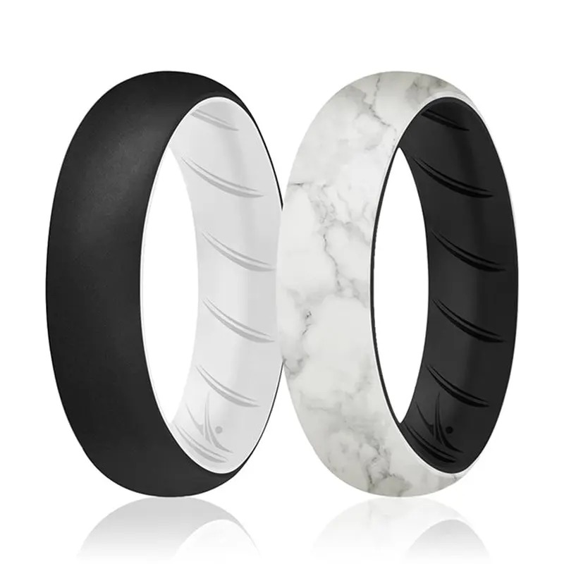 ROQ Silicone Wedding BR Solid Ring Set - Black-Marble by ROQ for Women - 2 x 10 mm Ring