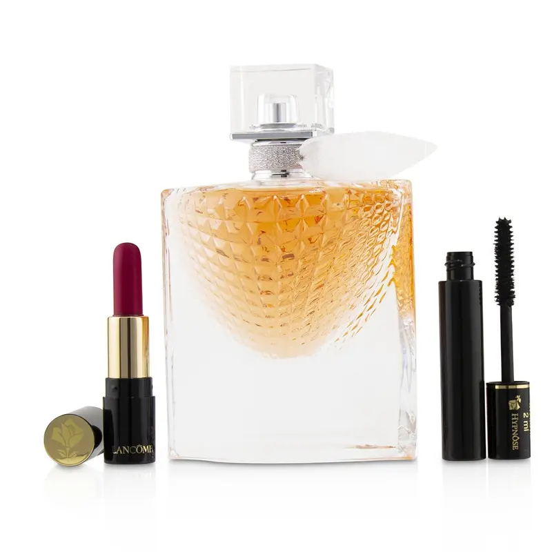 Lancome La Vie Est Belle L'Eclat Coffret: L'Eau De Parfum Spray 50ml + Hypnose Custom Wear Volume Mascara #01 Noir Hypnotic + L' Absolu Rouge Hydrating Shaping Lipcolor #378 Rose Lancome (Matte)  3pcs
