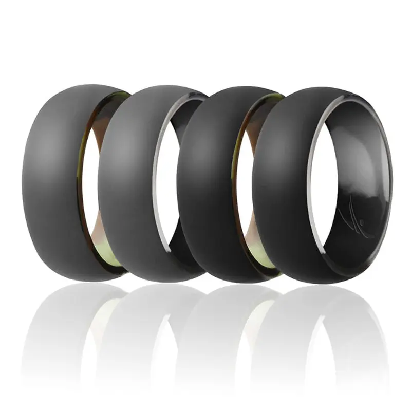 ROQ Silicone Ring - Duo Collection Dome Style - Set by ROQ for Men - 7 mm Camo-Black, Black Camo-Black, Camo-Grey, Black Camo-Grey