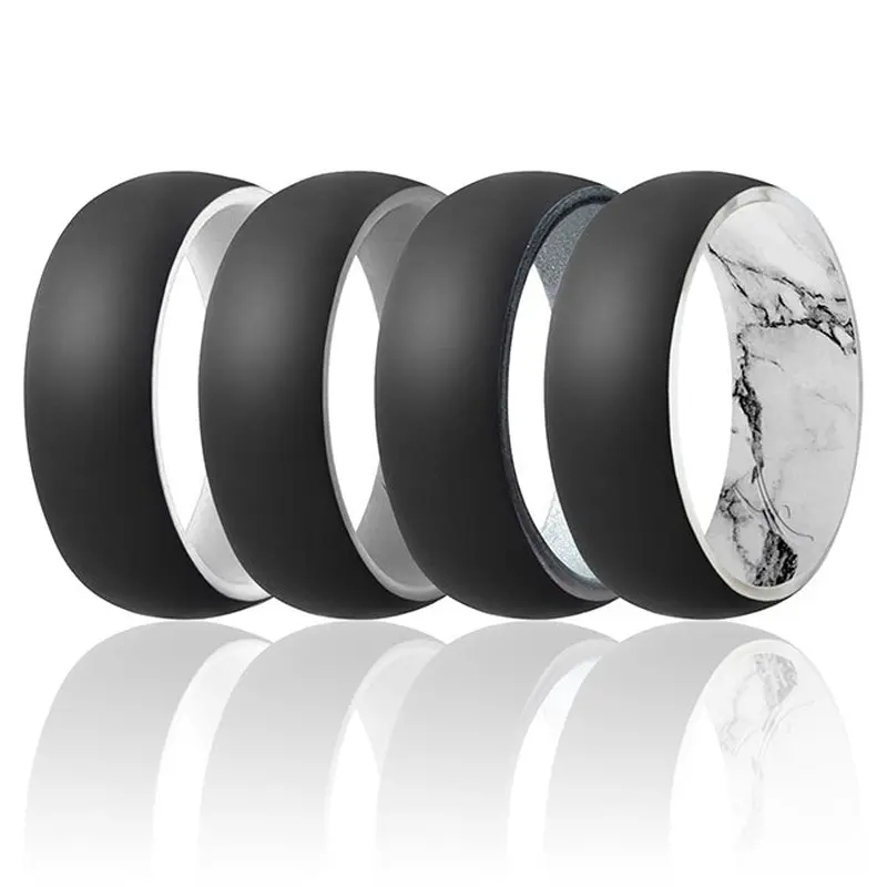 ROQ Silicone Wedding 2Layer Dome Ring Set - Black-Marble by ROQ for Men - 4 x 14 mm Ring
