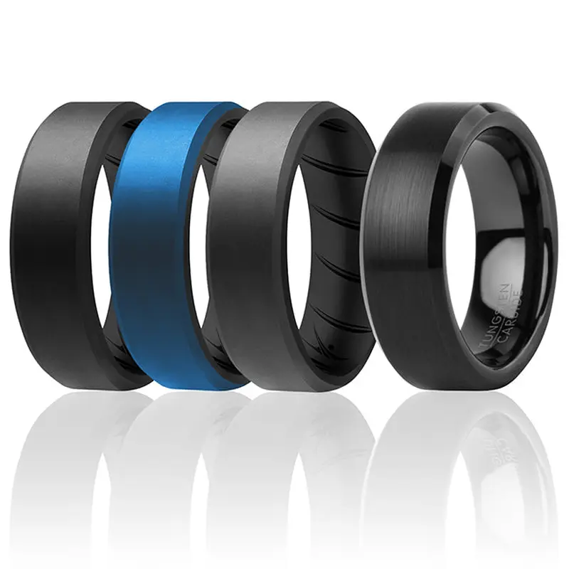 ROQ Silicone Wedding BR Twin 8mm Ring - Blue by ROQ for Men - 7 mm Ring