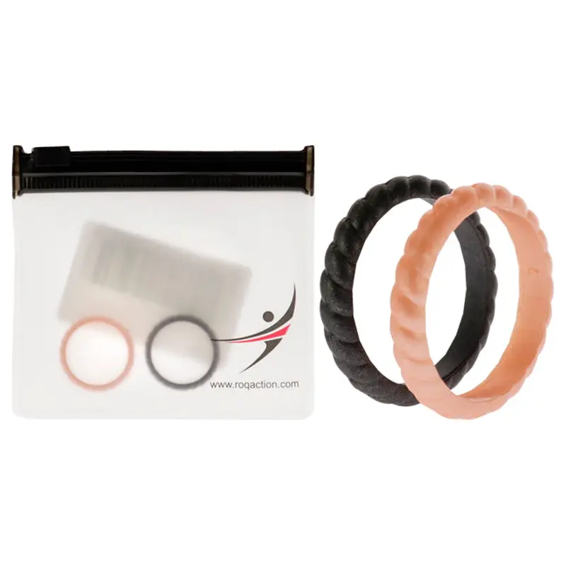 ROQ Silicone Wedding Stackble Braided Ring Set - Rose-Black by ROQ for Women - 2 x 7 mm Ring