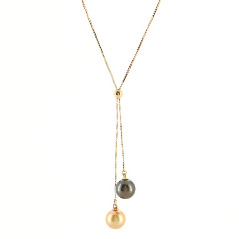 Double Pearl Drop Necklace 18K Yellow Gold and Pearls