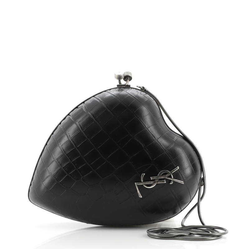 Love Heart Chain Clutch Crocodile Embossed Leather S744816572522