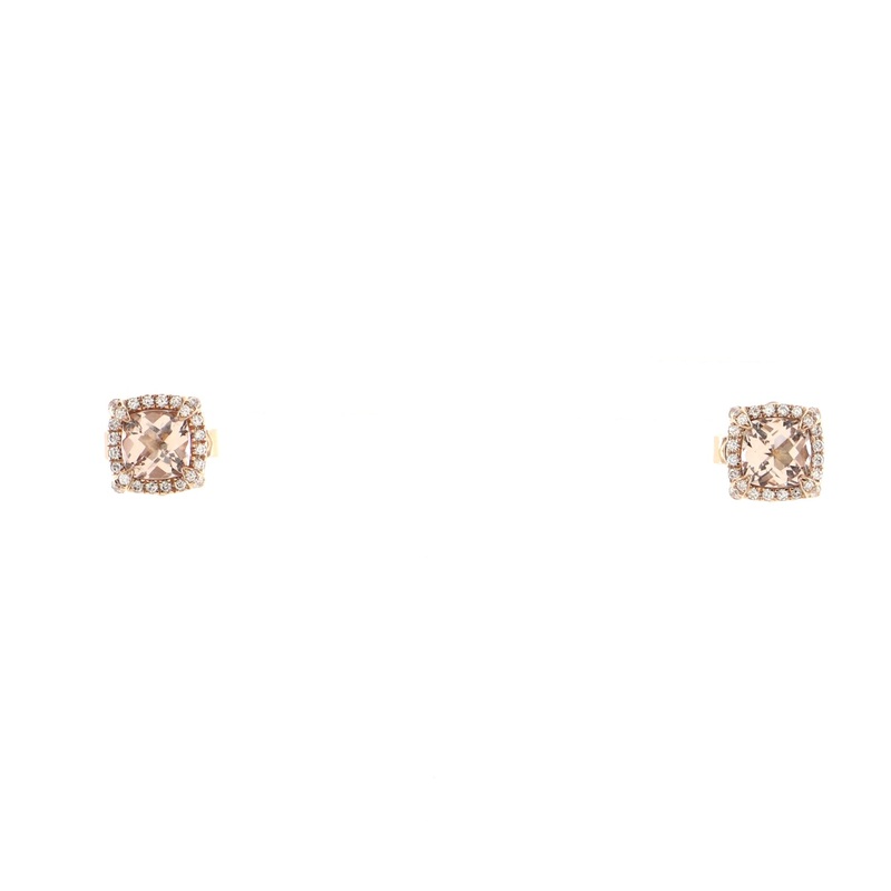 Petite Chatelaine Bezel Stud Earrings 18K Rose Gold with Morganite and Diamonds 7mm