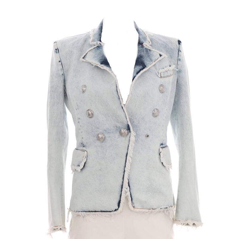 Women's Fringed Double Breasted Jacket Denim S744816854049